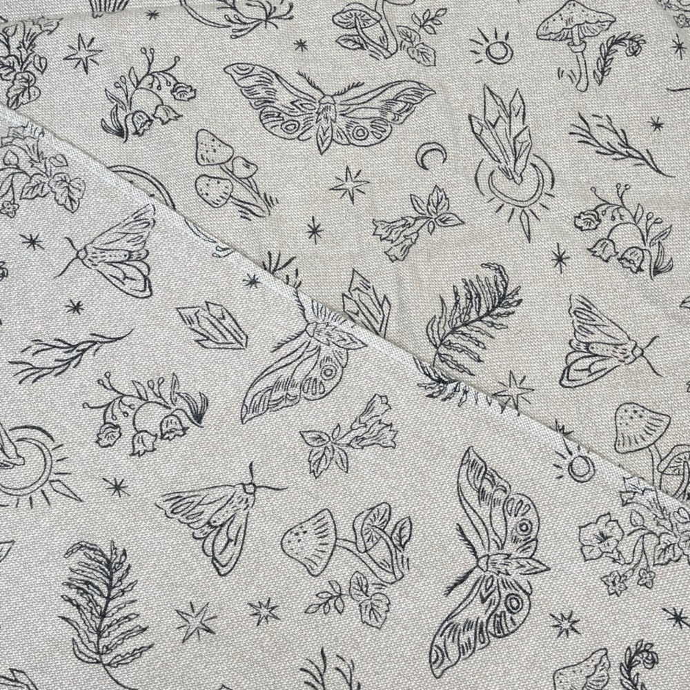 Rachel Zoe Hand Towel Kitchen Beige Moth Mushroom Celestial Botanical Whimsigoth